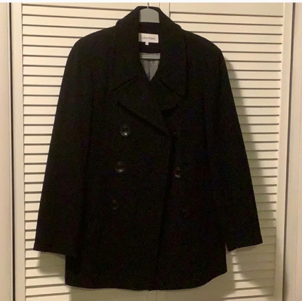 Calvin Klein Black Wool Pea Coat-Size 14